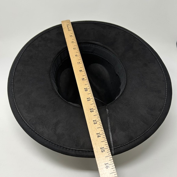 Black Wide Brim Fedora Cowboy Hat Women's Medium Large Black - Picture 8 of 9